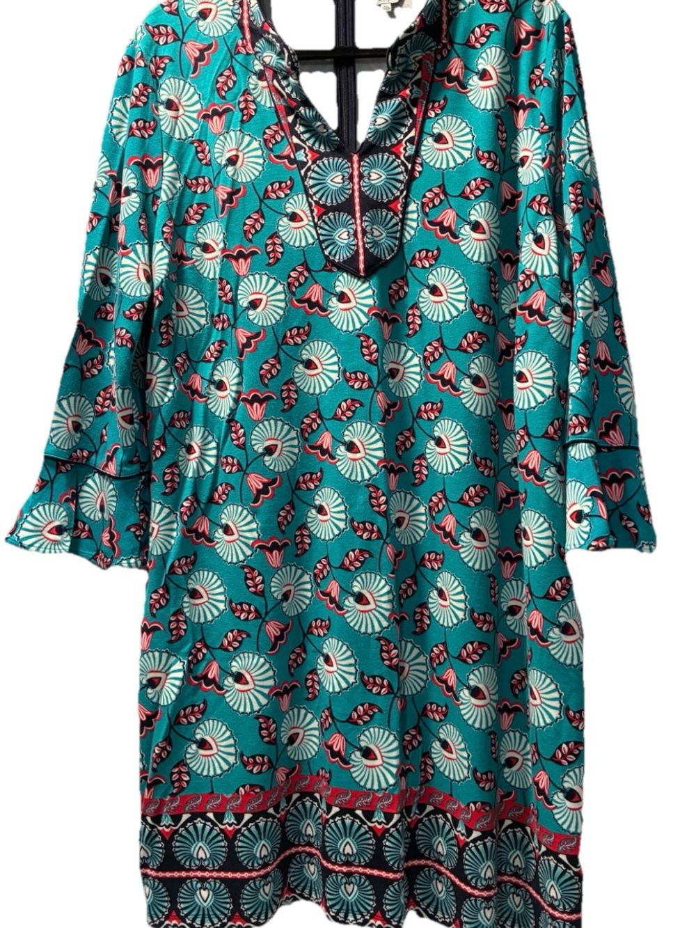 Teal Floral Print Tunic Dress